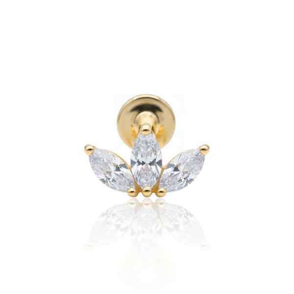 14K Gold Triple Crystal Helix Piercing 14KY-TILPA-02