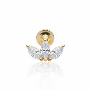 14K Gold Triple Crystal Helix Piercing 14KY-TILPA-02