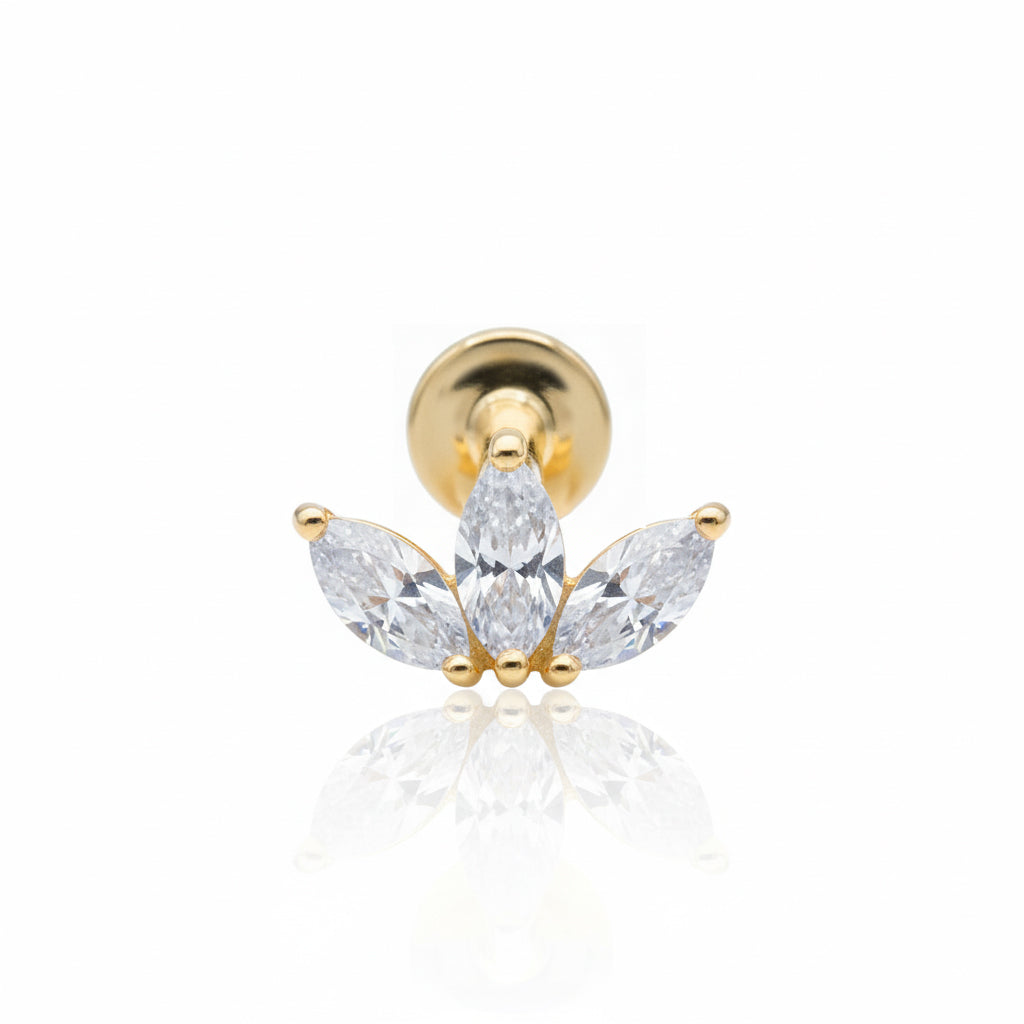 14K Gold Triple Crystal Helix Piercing 14KY-TILPA-02