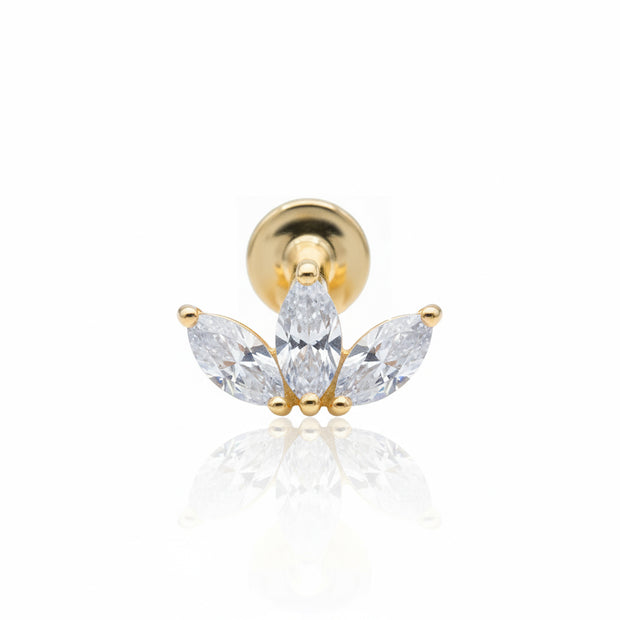 14K Gold Triple Crystal Helix Piercing 14KY-TILPA-02