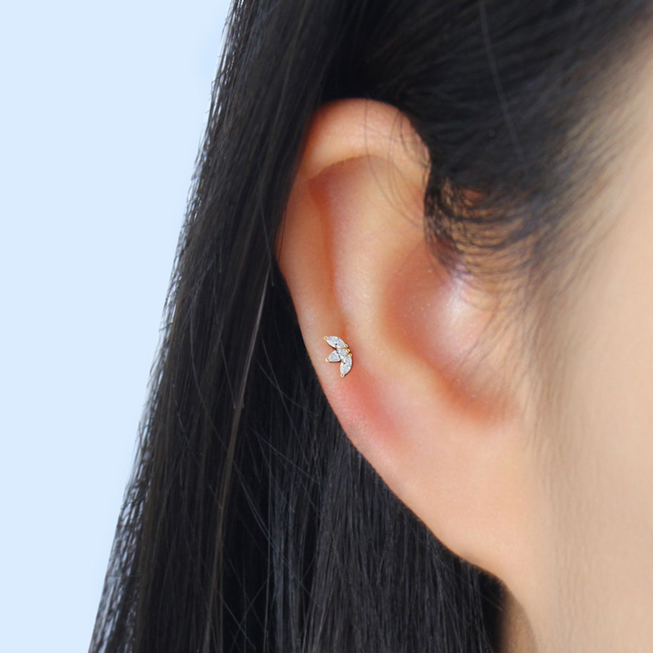 14K Gold Triple Crystal Push-In Attachment 14KY-TPA-102