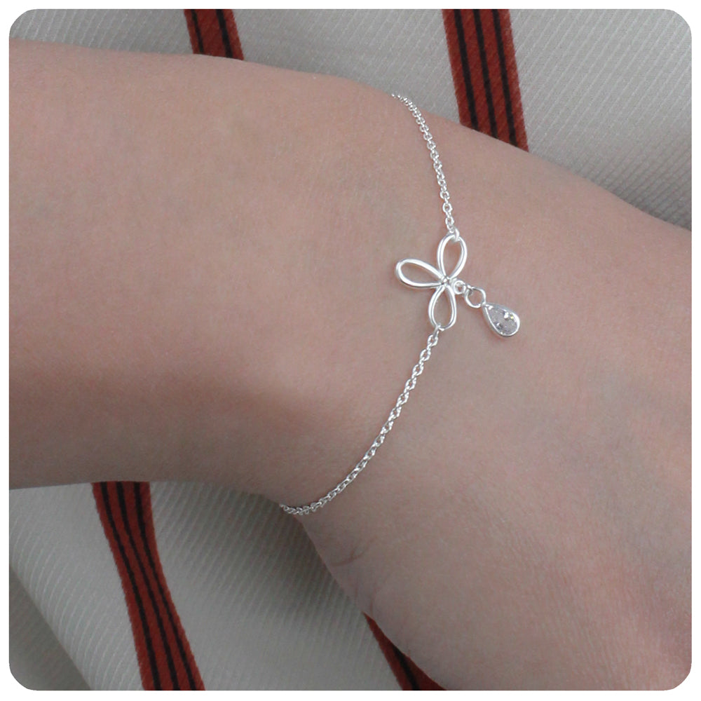 Dragonfly CZ Charm Silver Bracelet BRS-219