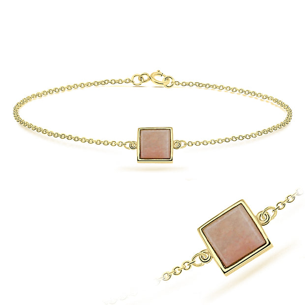 Peach Jade Square Silver Bracelet BRS-286