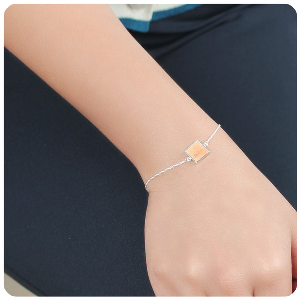 Peach Jade Square Silver Bracelet BRS-286