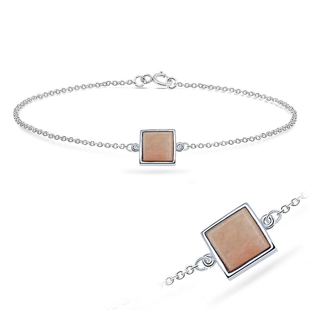 Peach Jade Square Silver Bracelet BRS-286
