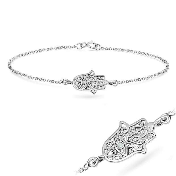Hamsa Hand Filigree Silver Bracelet BRS-31