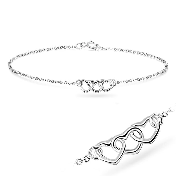 Triple Interlinked Hearts Silver Bracelet BRS-41