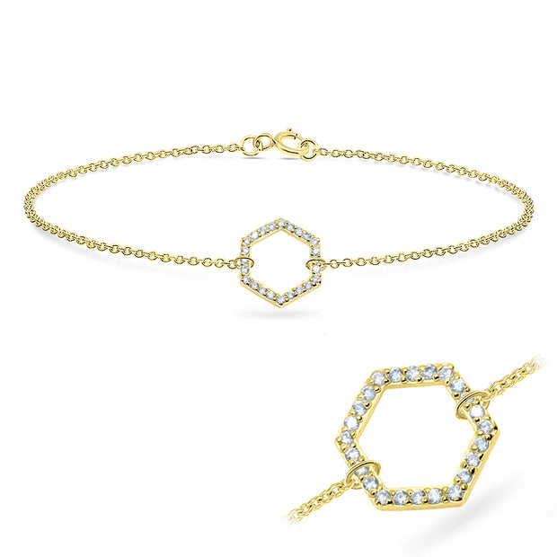 CZ Pavé Hexagon Silver Bracelet BRS-513