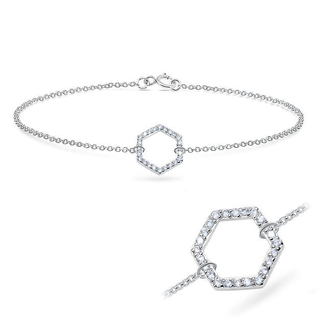 CZ Pavé Hexagon Silver Bracelet BRS-513
