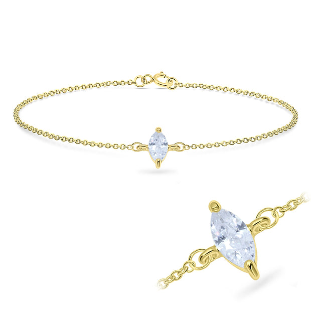 Marquise CZ Solitaire Silver Bracelet BRS-514