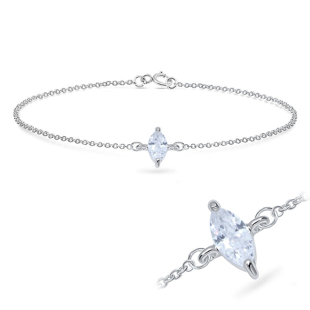 Marquise CZ Solitaire Silver Bracelet BRS-514