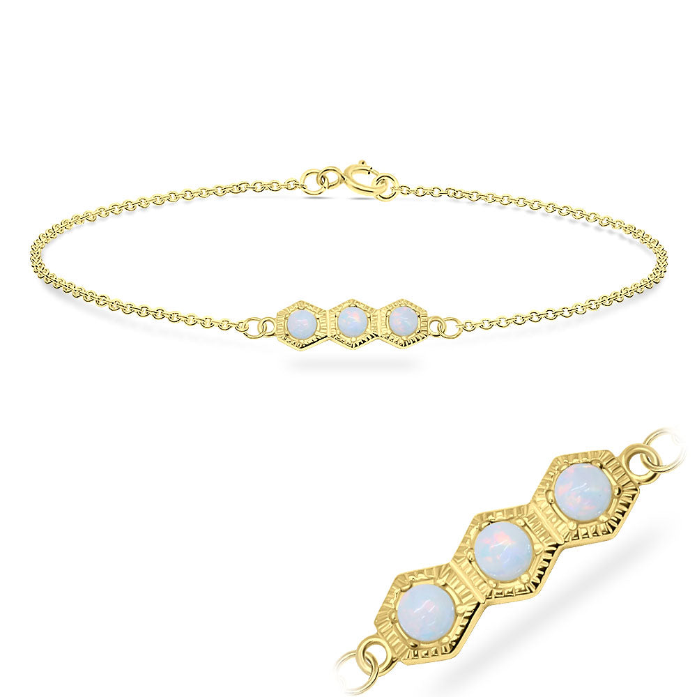 Triple White Opal Hexagon Silver Bracelet BRS-544