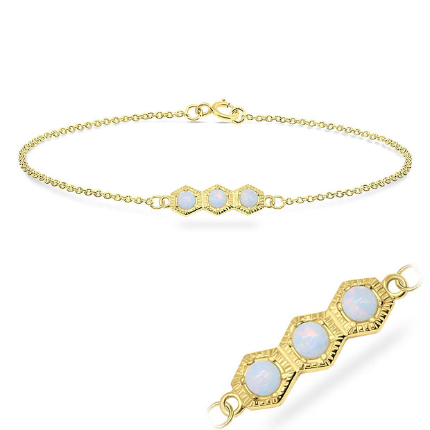 Triple White Opal Hexagon Silver Bracelet BRS-544