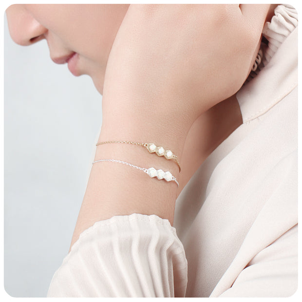 Triple White Opal Hexagon Silver Bracelet BRS-544