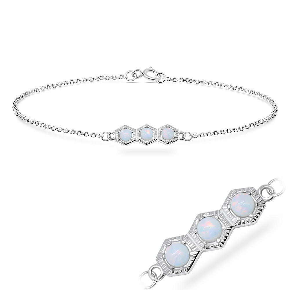 Triple White Opal Hexagon Silver Bracelet BRS-544