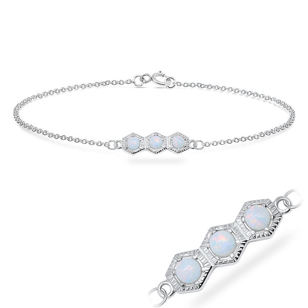 Triple White Opal Hexagon Silver Bracelet BRS-544
