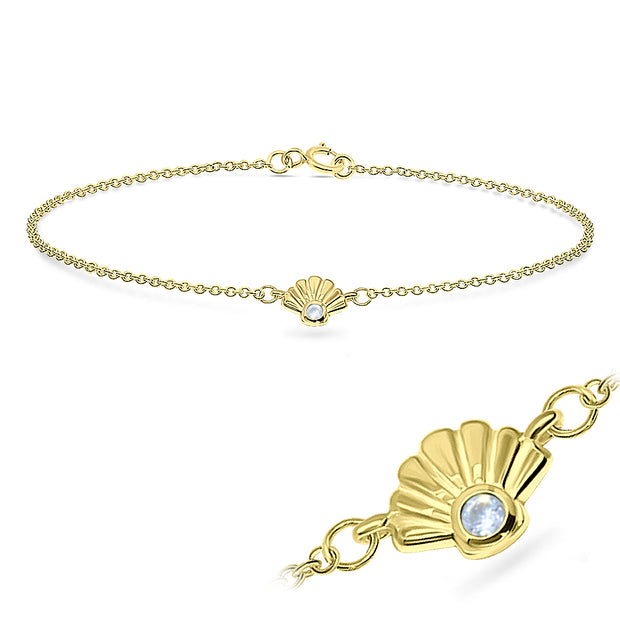 Scallop Shell Moonstone Silver Bracelet BRS-550