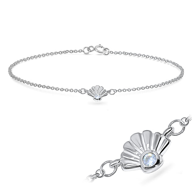 Scallop Shell Moonstone Silver Bracelet BRS-550