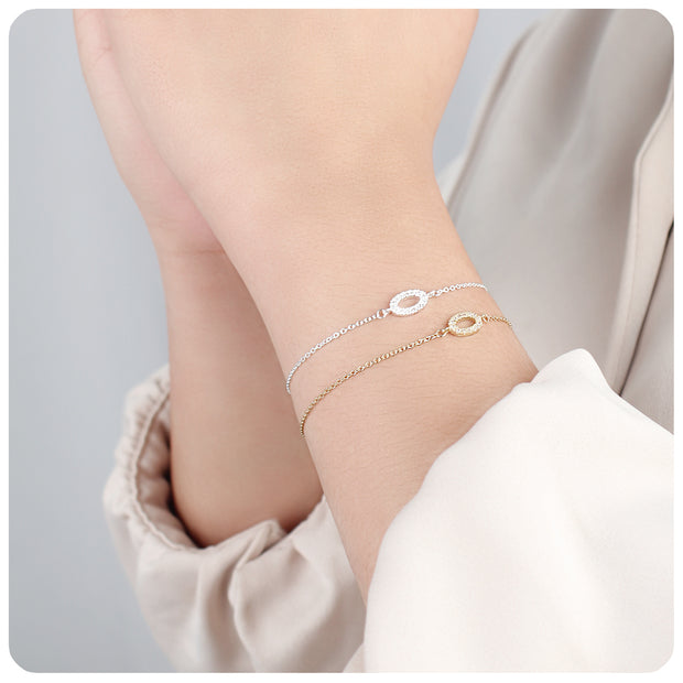 CZ Pavé Oval Silver Bracelet BRS-556
