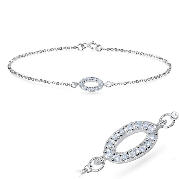 CZ Pavé Oval Silver Bracelet BRS-556