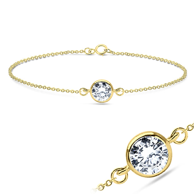 Round Bezel Solitaire CZ Silver Bracelet BRS-585