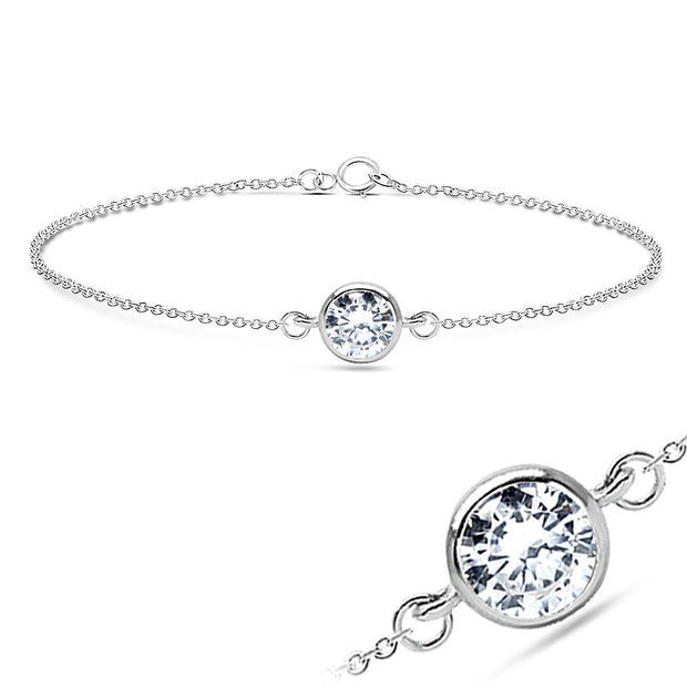 Round Bezel Solitaire CZ Silver Bracelet BRS-585