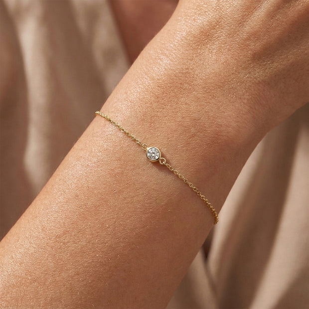 Round Bezel Solitaire CZ Silver Bracelet BRS-585