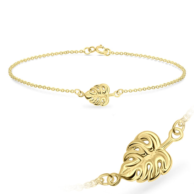 Monstera Leaf Open Wire-Work Silver Bracelet BRS-592