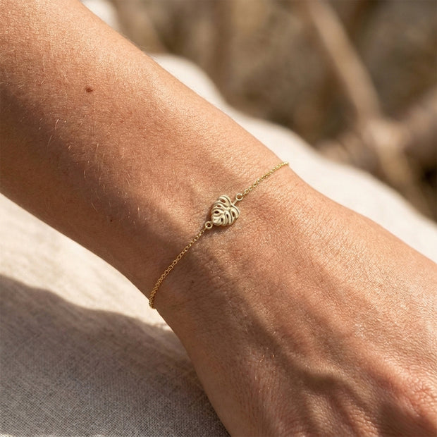 Monstera Leaf Open Wire-Work Silver Bracelet BRS-592
