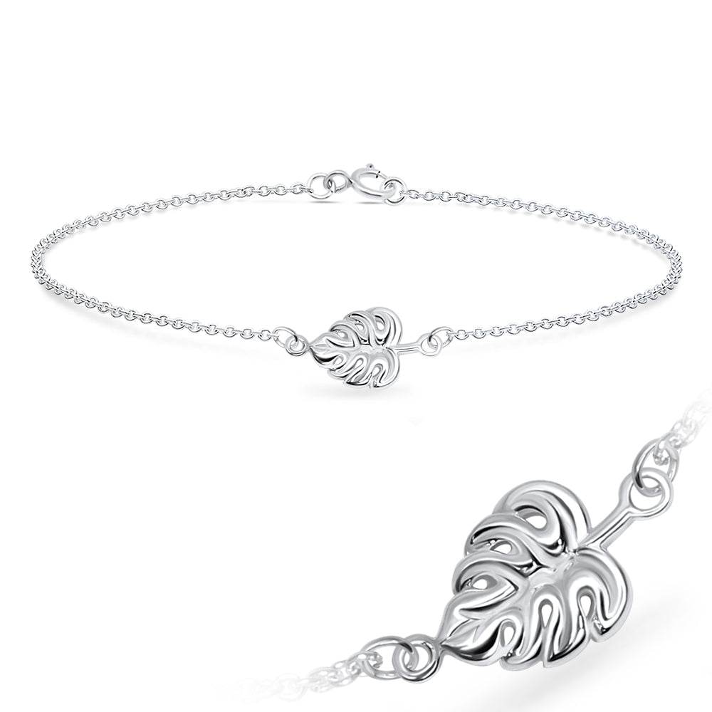 Monstera Leaf Open Wire-Work Silver Bracelet BRS-592