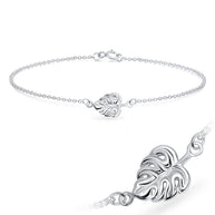 Monstera Leaf Open Wire-Work Silver Bracelet BRS-592