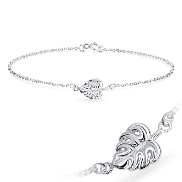Monstera Leaf Open Wire-Work Silver Bracelet BRS-592