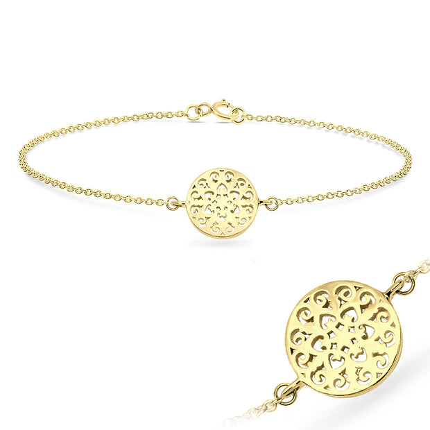 Mandala Filigree Disc Silver Bracelet BRS-616