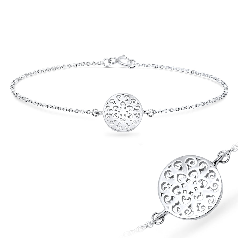 Mandala Filigree Disc Silver Bracelet BRS-616