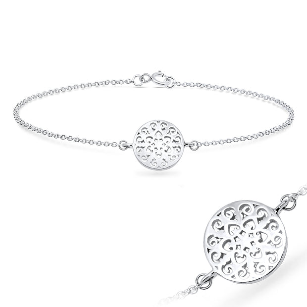 Mandala Filigree Disc Silver Bracelet BRS-616