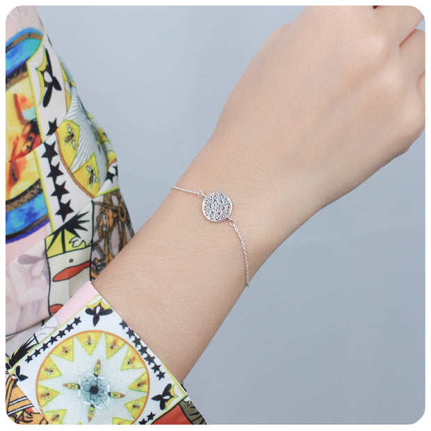 Mandala Filigree Disc Silver Bracelet BRS-616