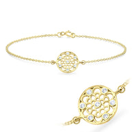 CZ Mandala Flower Filigree Disc Silver Bracelet BRS-618