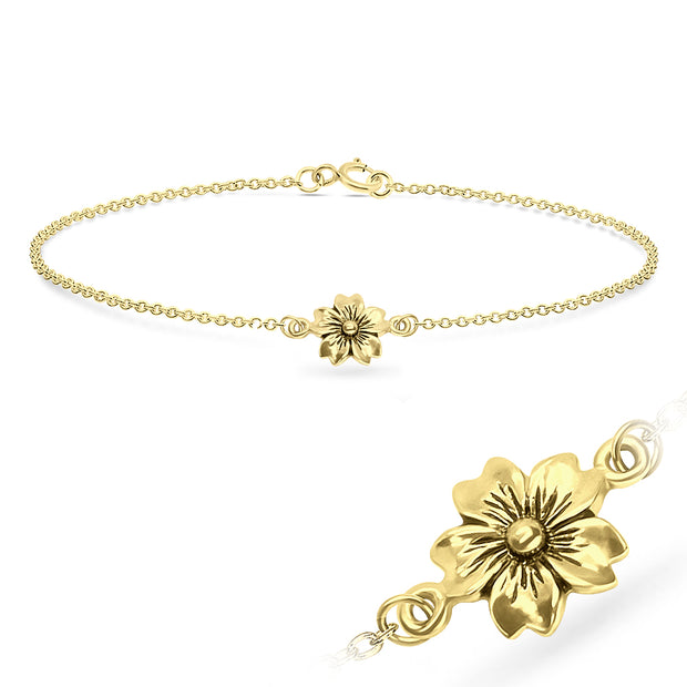 Cherry Blossom Flower Silver Bracelet BRS-726