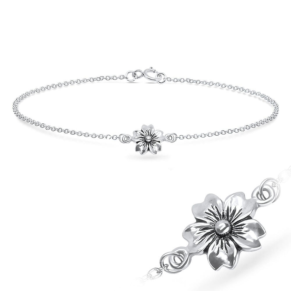 Cherry Blossom Flower Silver Bracelet BRS-726