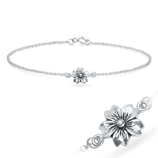 Cherry Blossom Flower Silver Bracelet BRS-726