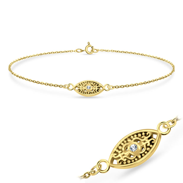Evil Eye Filigree CZ Silver Bracelet BRS-739
