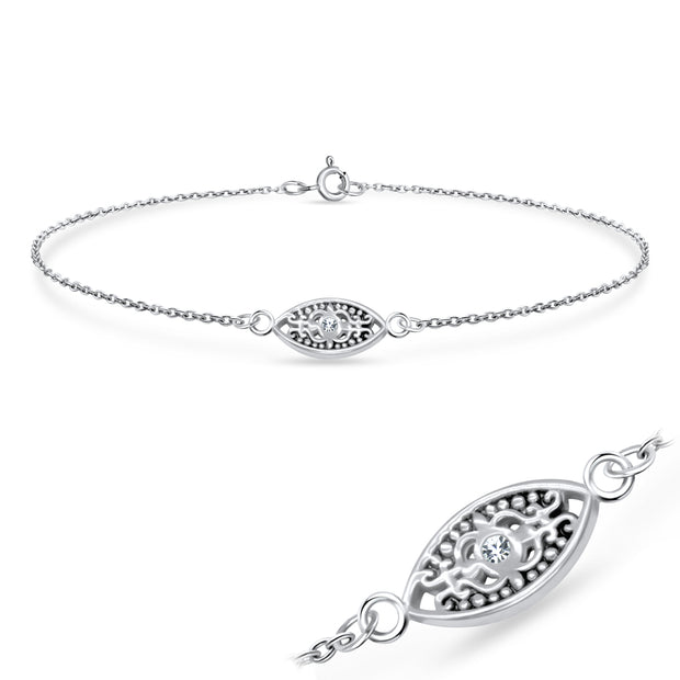 Evil Eye Filigree CZ Silver Bracelet BRS-739