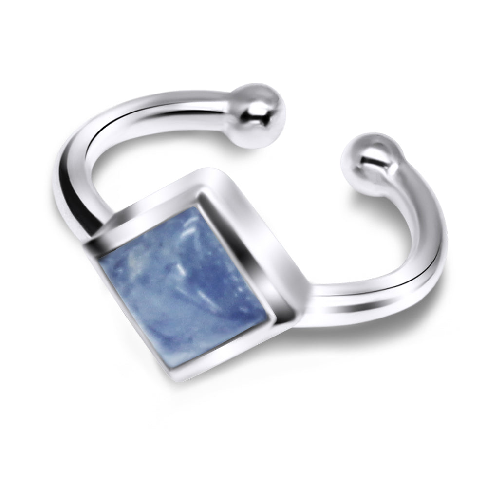 Square Blue Angelite Bezel Ear Cuff EC-1132