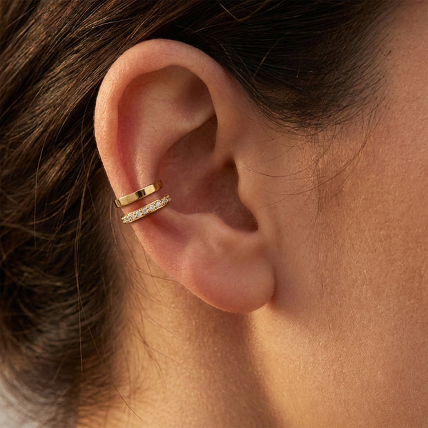 Wide Double Band Rhinestone Scatter Ear Cuff EC-1139