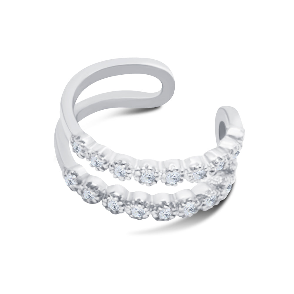 Triple Band Double Pavé CZ Ear Cuff EC-1244
