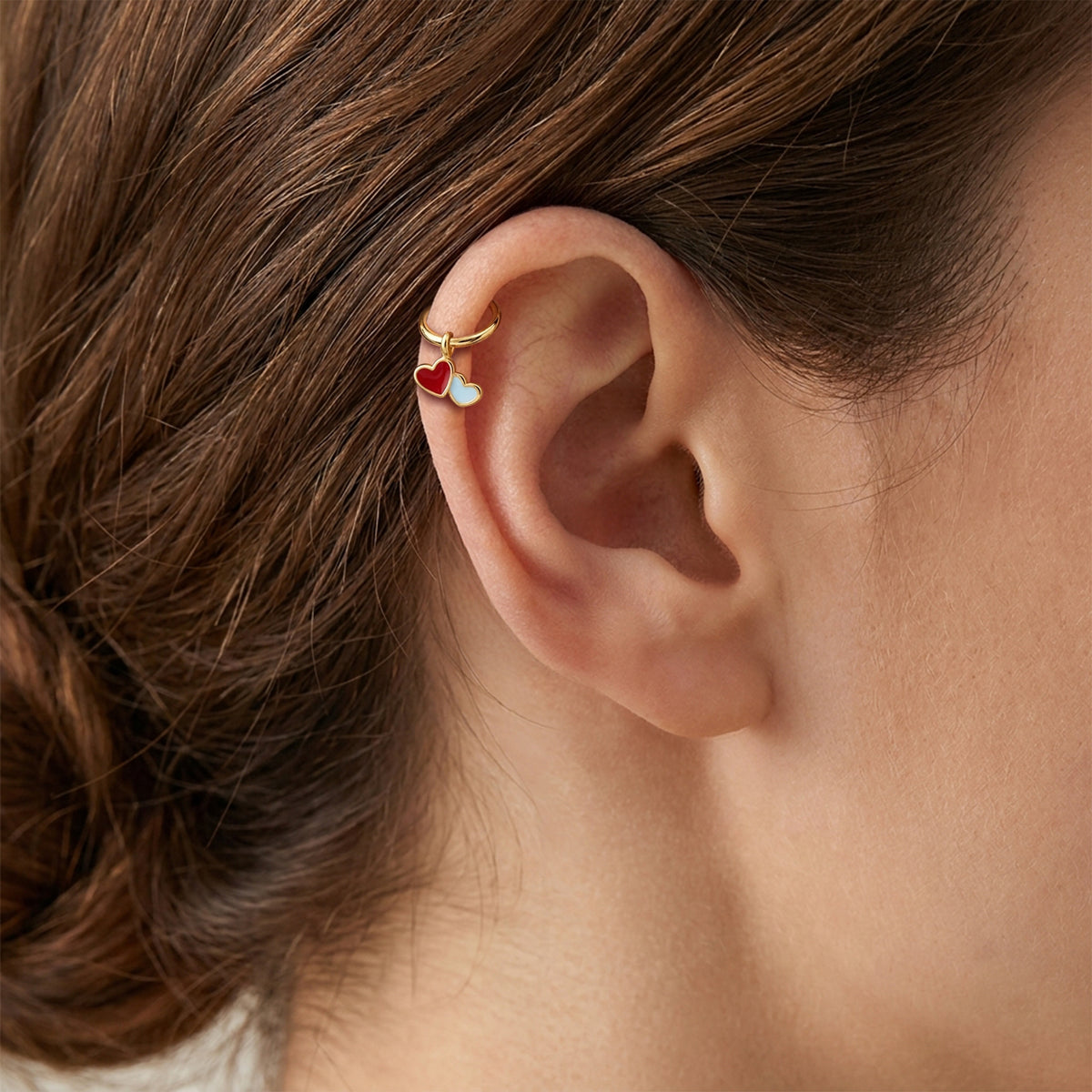 Double Heart Enamel Ear Cuff Charms EC-428