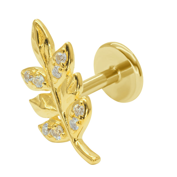 Leaf with CZ Flat Back Earring EFB-2867