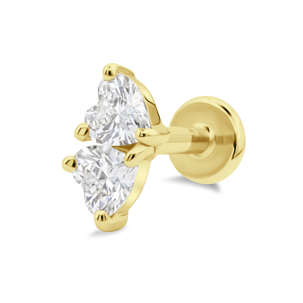 Double Heart Crystal Flat Back Piercing EFB-4012