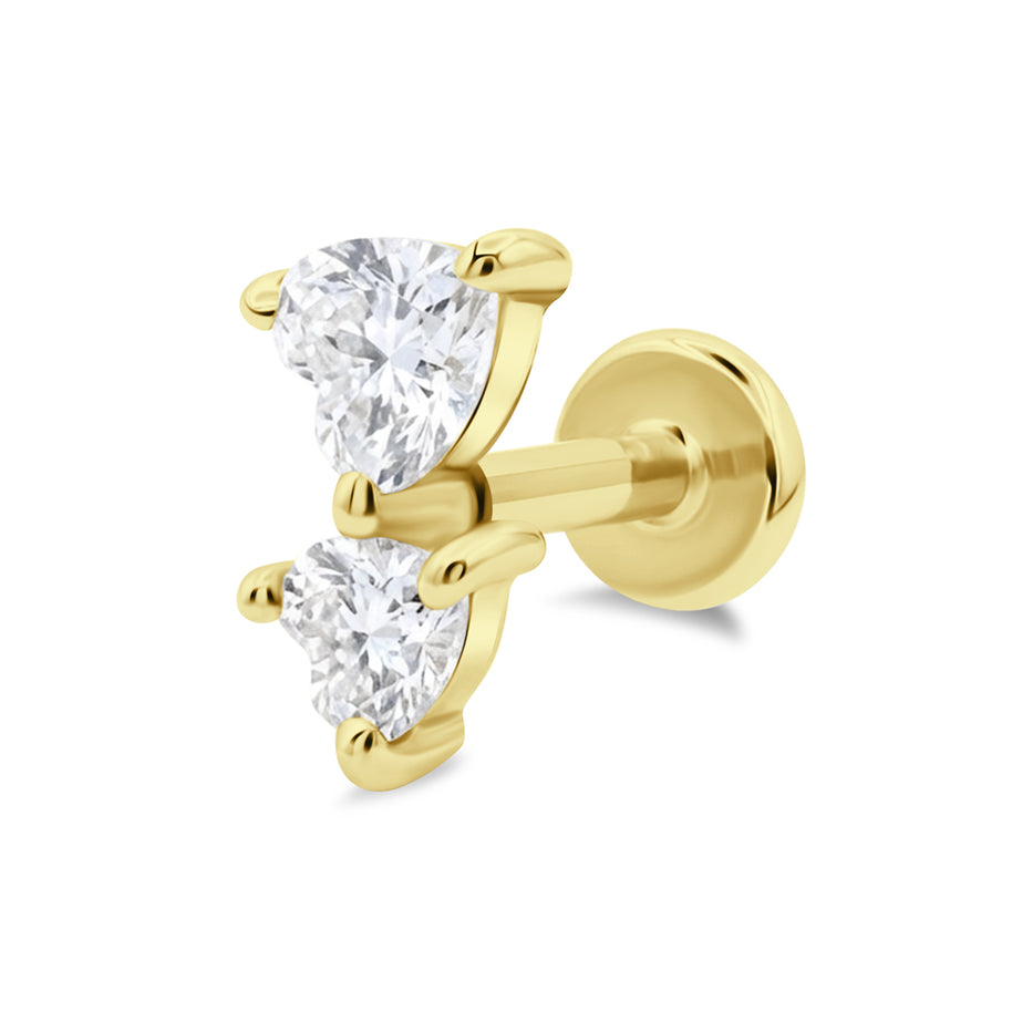 Double Heart Crystal Flat Back Piercing EFB-4013