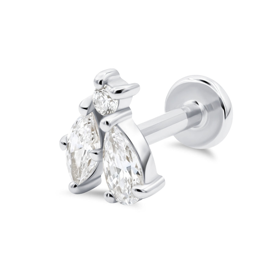 Triple Crystal Cluster Flat Back Piercing EFB-4064
